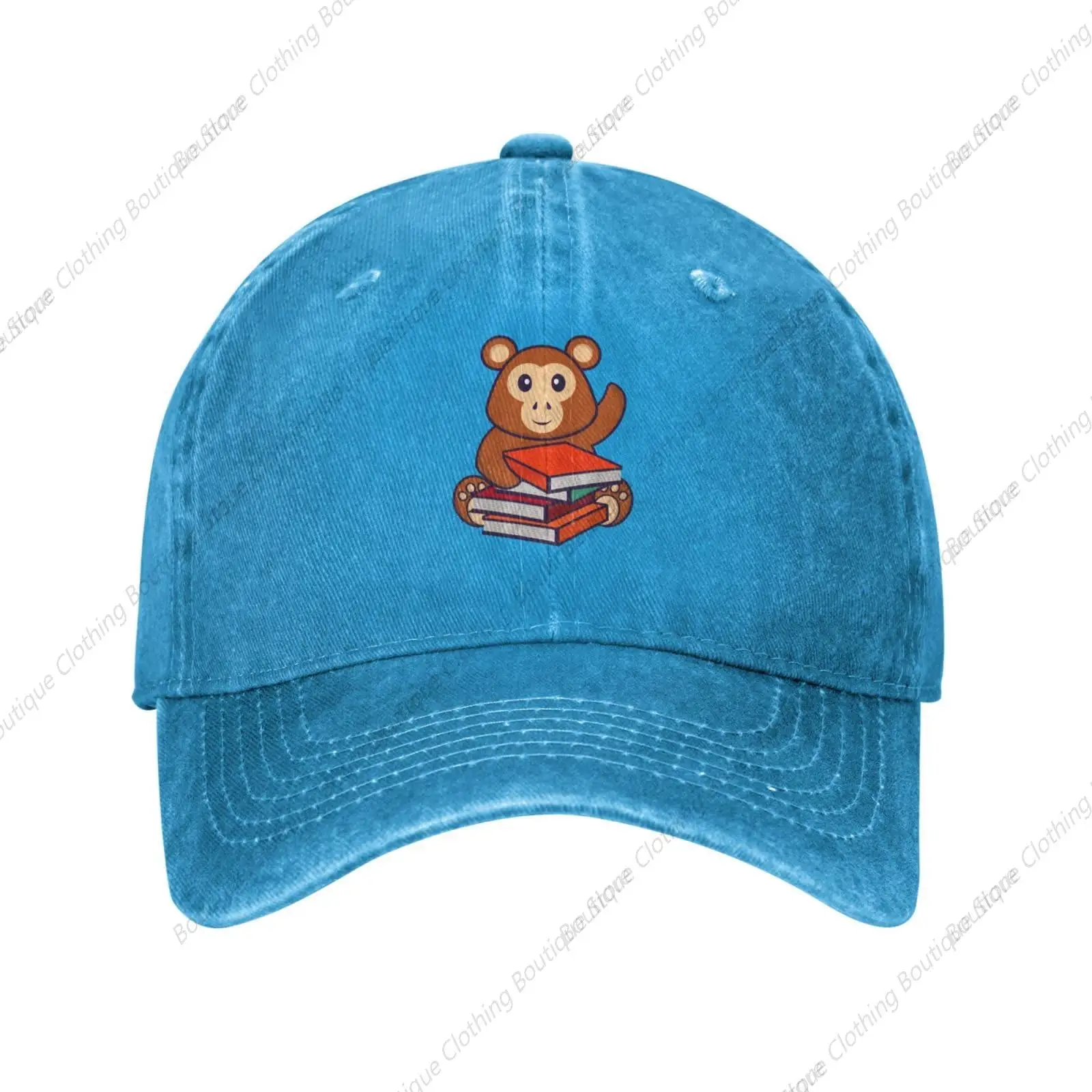 Cute Monkeys Reading A Book Baseball Cap for Men Women Vintage Trucker Hat Golf Hats Dad Hat Blue