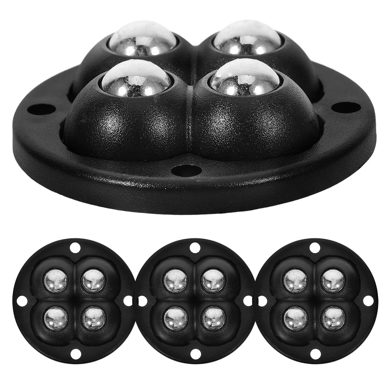 Self-adhesive mini caster wheels for home organizers to improve storage access with 360° swivel, ABS and stainless steel, 4 pcs