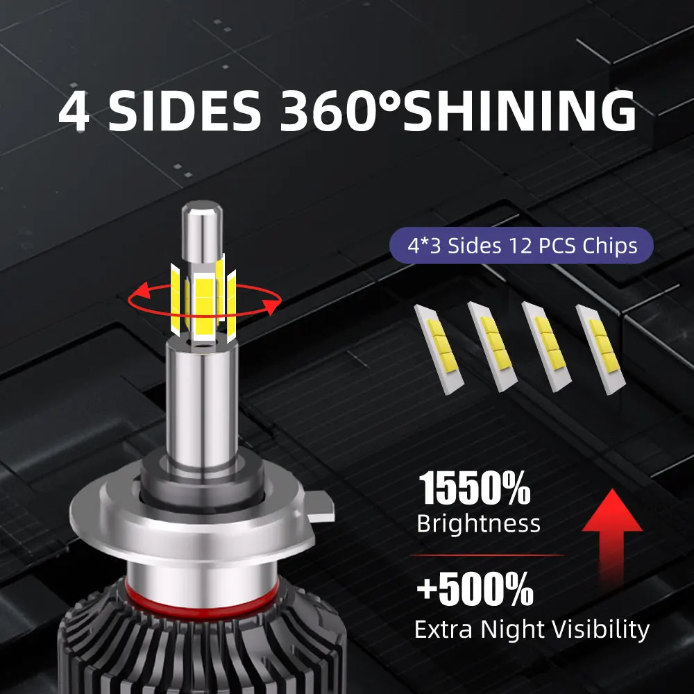 POPNOW 4 Sides 360° Car Headlight H4 H7 LED 320W 1860 CSP Chip H11 H3 9012 9005 9006 Car Headlamp Bulb Auto Canbus Light 12V