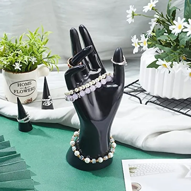 Ring Bracelet Display Stands, Jewelry Display Holder Resin Glove Display Rack Black Mannequin Hands Smooth Female Hand Model