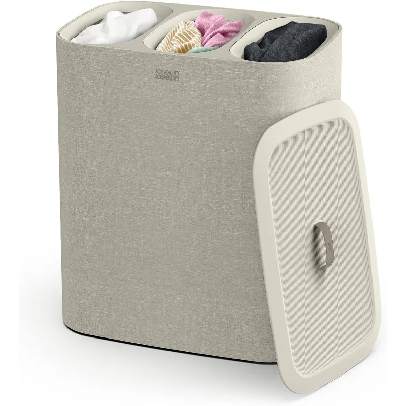 

Tota Trio 90-liter Laundry Hamper Separation Basket with lid, 3 Removable Washing Bags with Handles Ecru US(Origin)