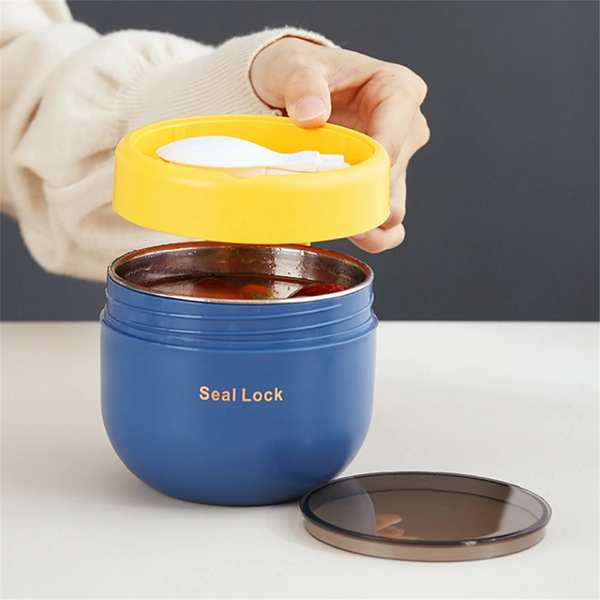 Soup Cup Soup To- Go Container Thermal Food Insulated Tumblers with Lids Soup Flask Portable Oatmeal Holder Lunch Box A