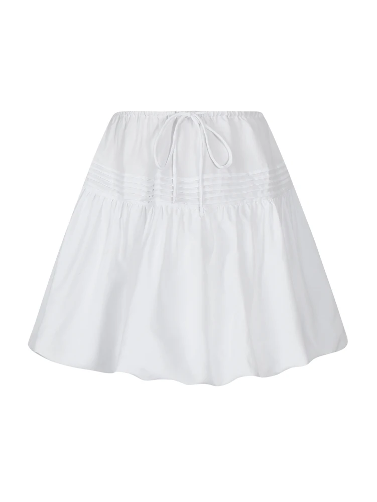 Letnia spódnica damska 2025, jednolita, z falbankami, codzienna, w stylu Y2K, wiązana, mini, poliestrowa, wygodna, nowa moda dla kobiet.