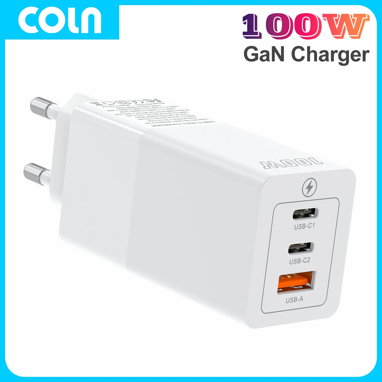 COLN PD100W USB Type C Charger GaN 100W Fast Charger Quick Charging Laptop Power for MacBook iPhone 14 15 Samsung S23 24 Ultra