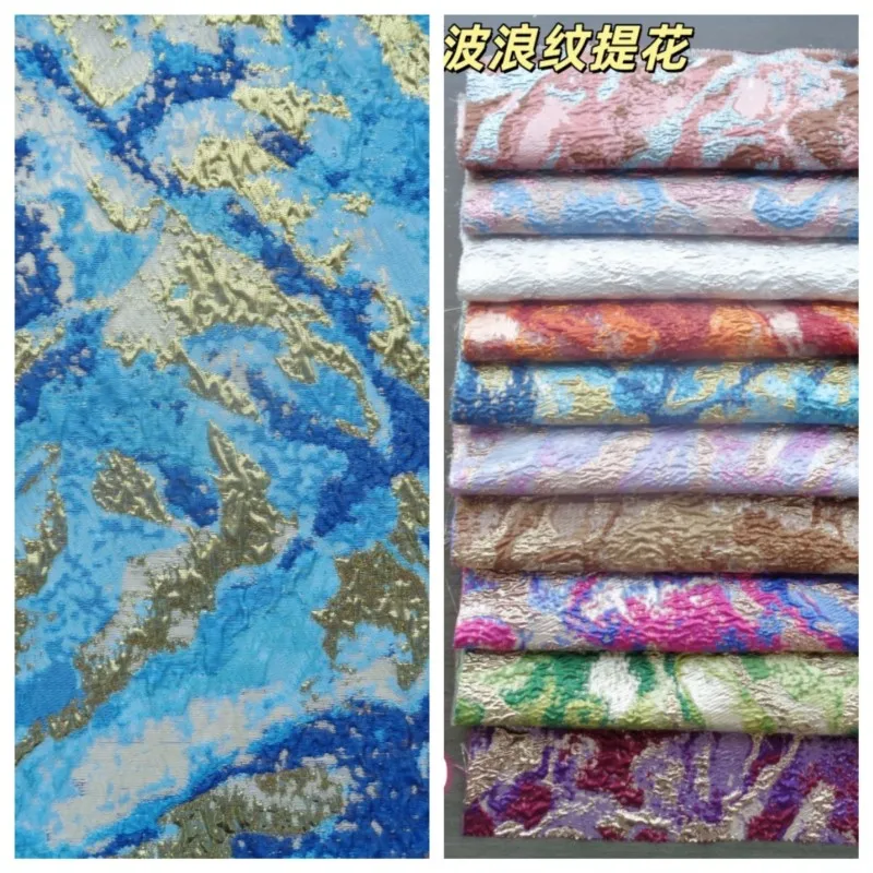 New gold and silver thread two-color oil painting wavy pattern dress jacquard fabric fashion women's clothing shoe material