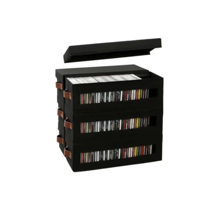 s CD Storage Box with Visible Window Stackable CD Case Holder with Dustproof Lid and Handles Holds Up to 222 CDs in Full Jewel