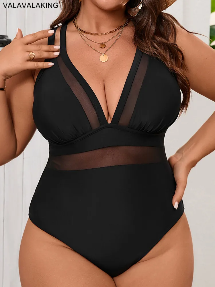 Women Plus Size Mesh One-Piece Swimsuit 4