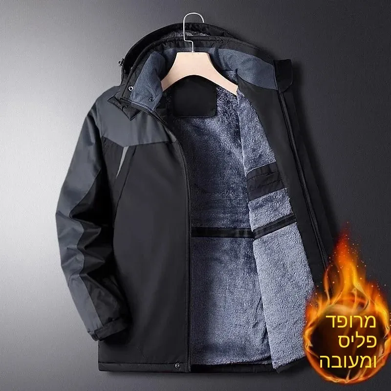 Thickened Fleece Winter Jacket Men's Cotton Workwear Coat Warm Polyester Fiber Hooded Casual Style plus Size Spring Autumn