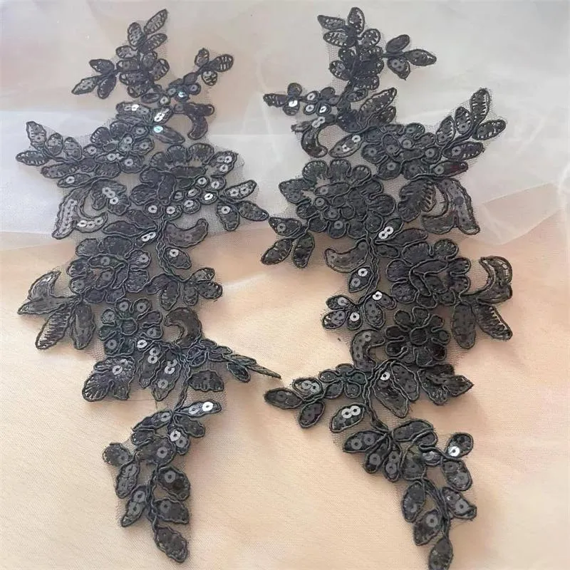 20 Stück/10 Paare. 17 Farben Spitzenborte mit glänzenden Pailletten und verspiegelten Blumen. Hochzeitskleid, Hochzeitsschuhe, Kopfschmuck, DIY-Nähzubehör. – Detail 13