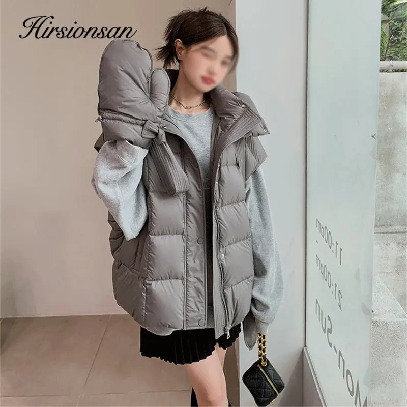 Hirsionsan Winter Gentle Solid Thick Warm Down Vest Women Loose Casual Minimalist All-match Coats Female Vintage Streetwear Tops