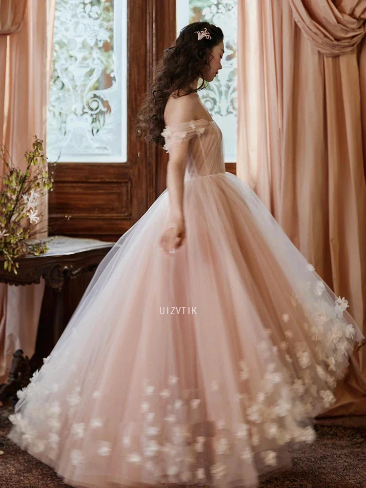 Rosa Brautkleider mit Applikationen 2025, schulterfrei, knöchellang, Abendpartykleid, maßgeschneidertes Abschlussballkleid für formelle Anlässe