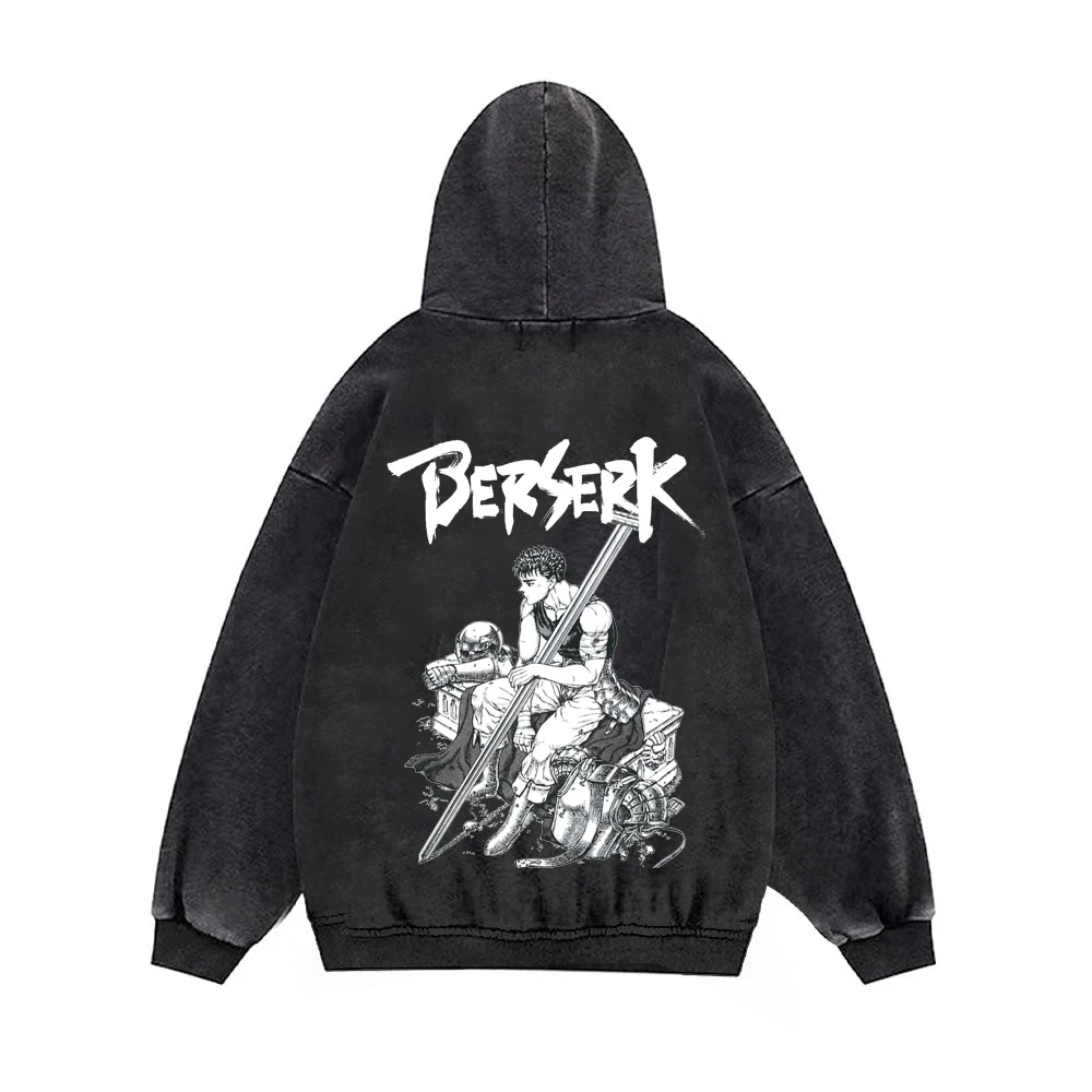 Berserk Anime Bluzy 100_Bawełna Mężczyźni Kobiety Gothic Manga Bluzy z kapturem Bluzy codzienne Vintage Streetwear Odzież męska