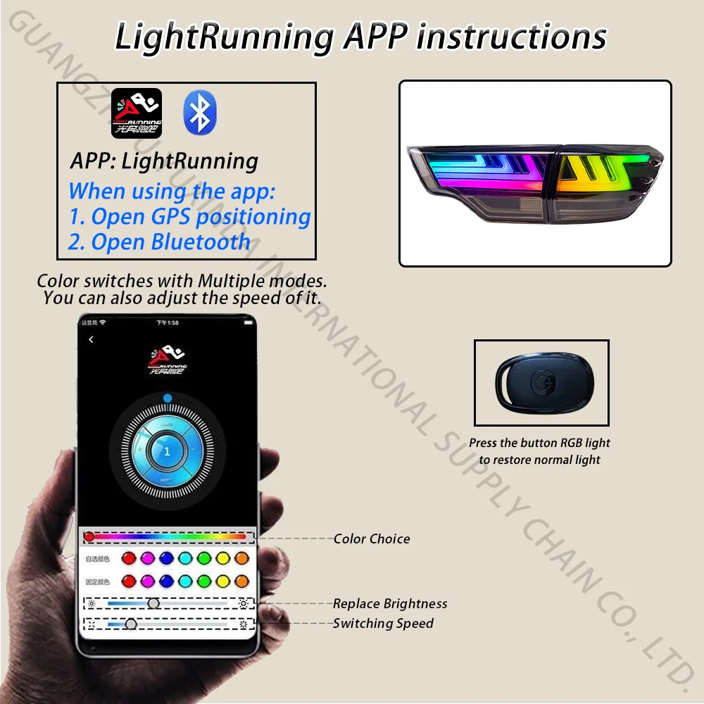 اكسسوارات السيارات RGB الضوء الخلفي لتويوتا هايلاندر 2015-2021 جديد LED الخلفية ضوء الجمعية 2016 2018 2019 بالجملة