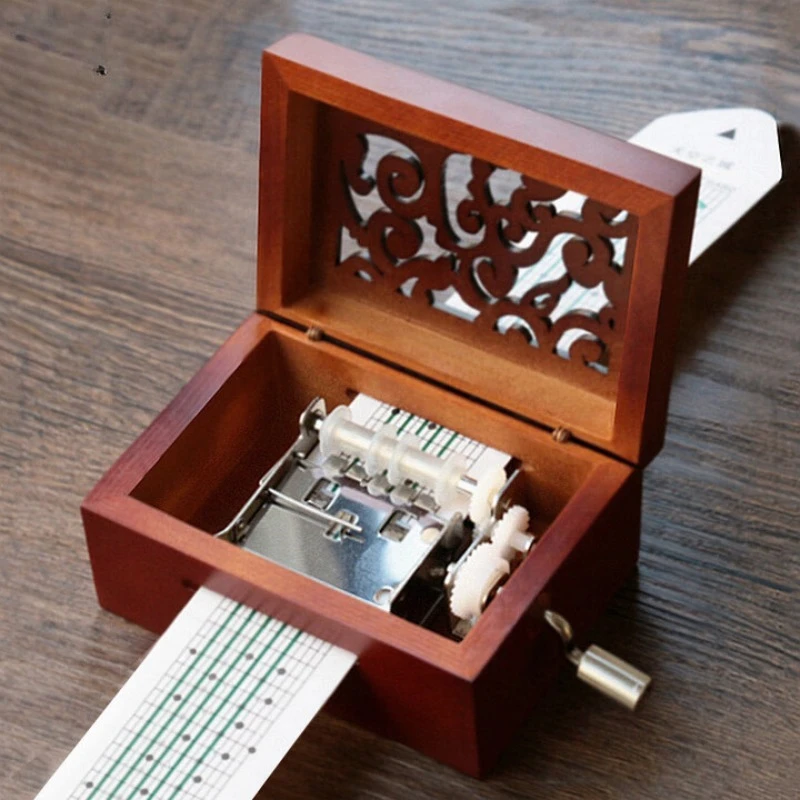 Hand-cranked paper tape music box wooden music box creative birthday gift for girlfriend