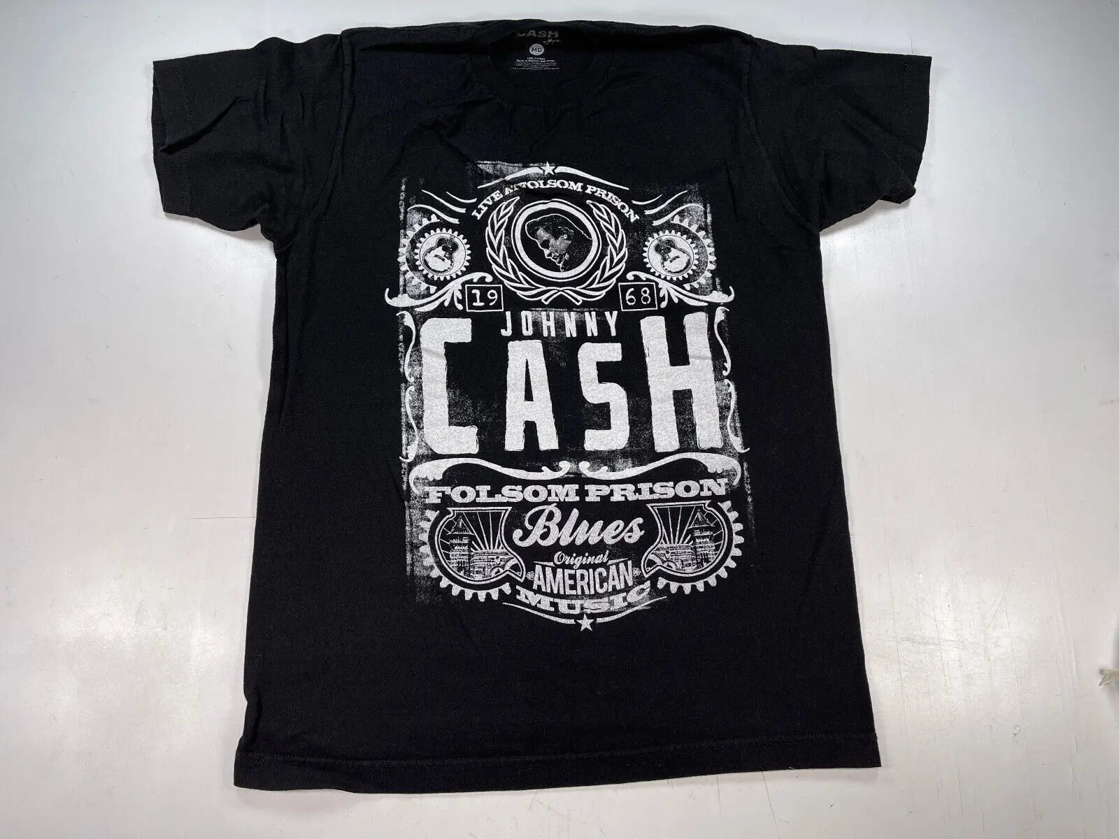 Medium Johnny Cash Live at Folsom Prison Black Shirt Blues music Distressed