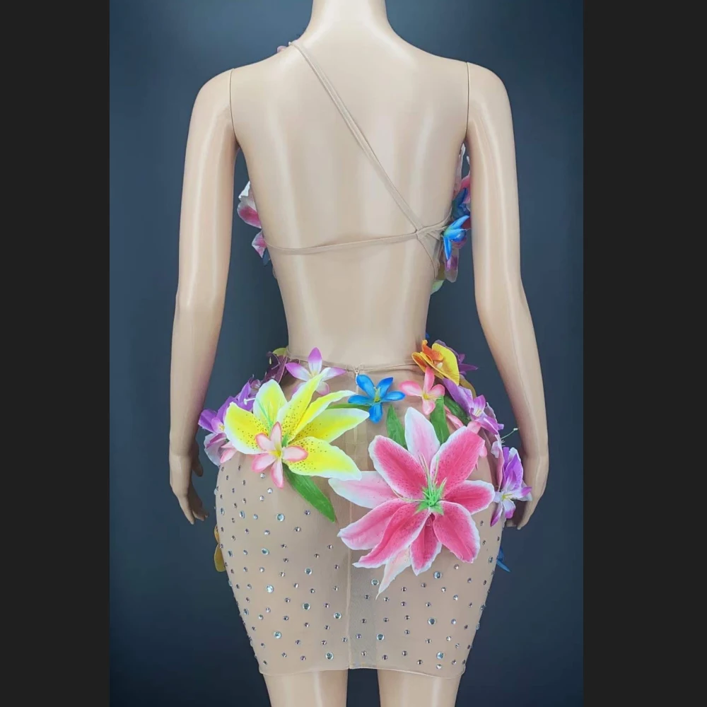 Nackte Strass steine Blumen rücken frei sexy Frauen Kleid Modenschau Modell Performance Kostüme Party Club Rave Festival Kleidung