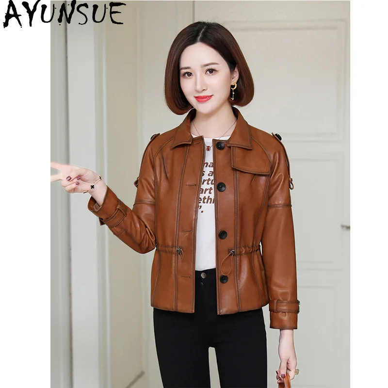 AYUNSUE 100% peau De mouton veste en cuir véritable femmes 2025 mince Style moto vestes femmes manteau automne vêtements Jaqueta De Couro