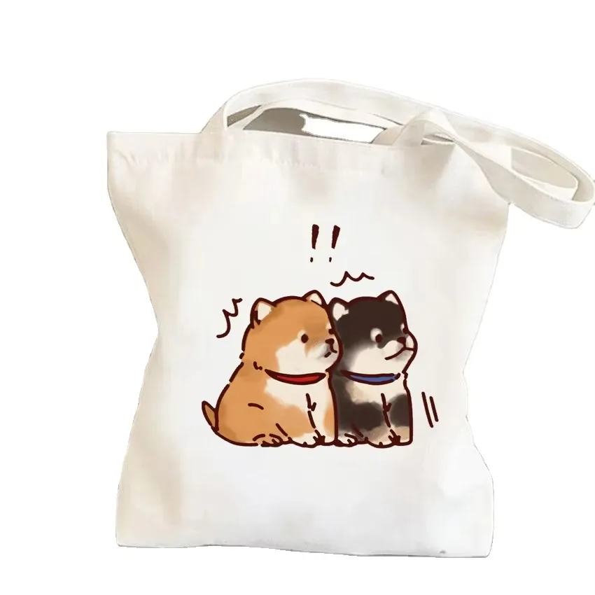 

Холщовая сумка через плечо с принтом «Шиба-ину и цыпленок», коричневая с изображением шиба-ину, желтого цыпленка и золотой звезды, милая повседневная сумка через плечо