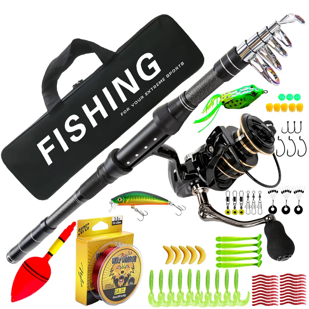 1.8m/2.4m Telescopic Fishing Rod and Reel Combo,Complete Tackle Set with Spinning Reel,Fishing Line,Bait Box&Carry Bag for Fish