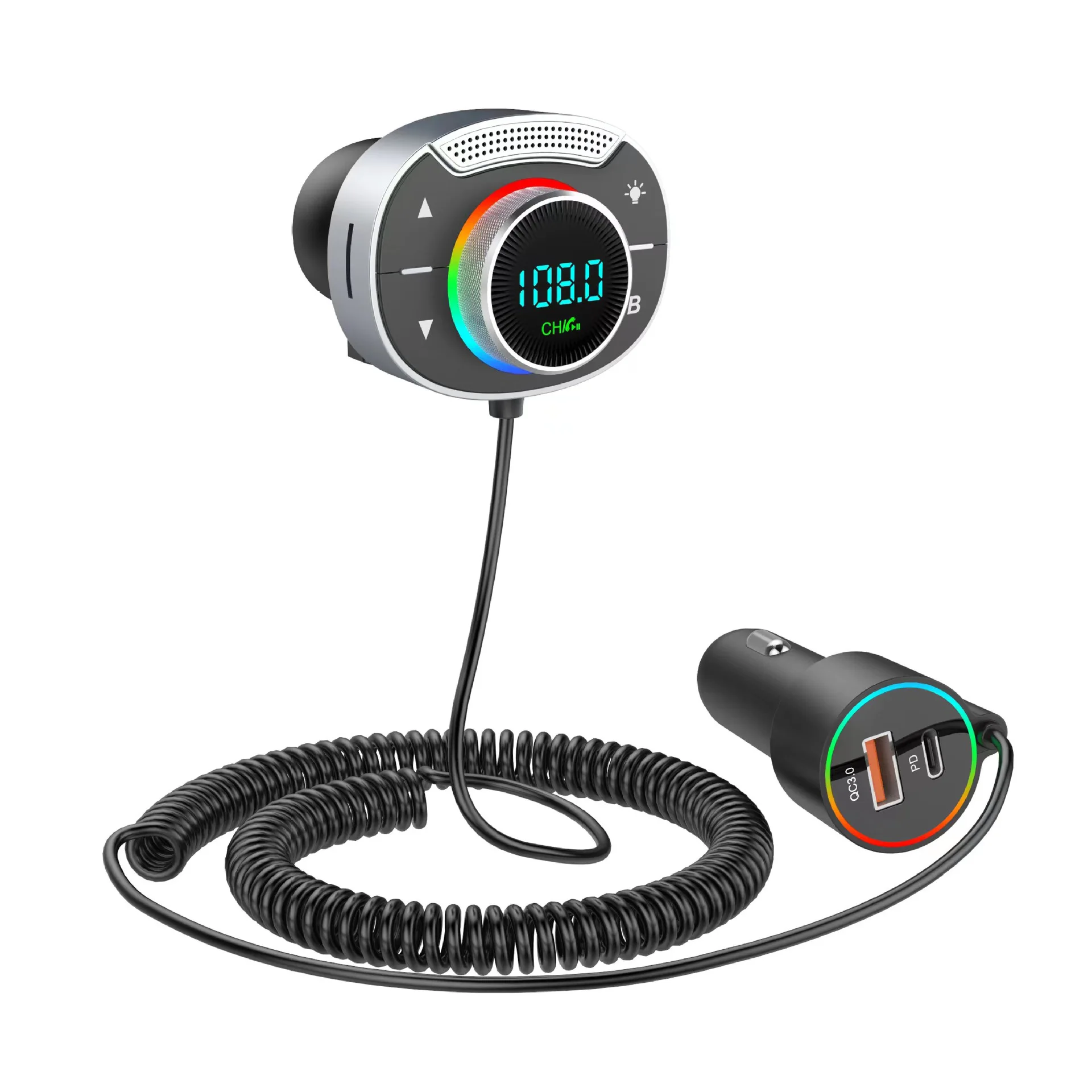T86  Car Bluetooth FM Transmitter with Voltage Display, Smart Voice Control, QC3.0 & PD30W Fast Charging, MP3 Player