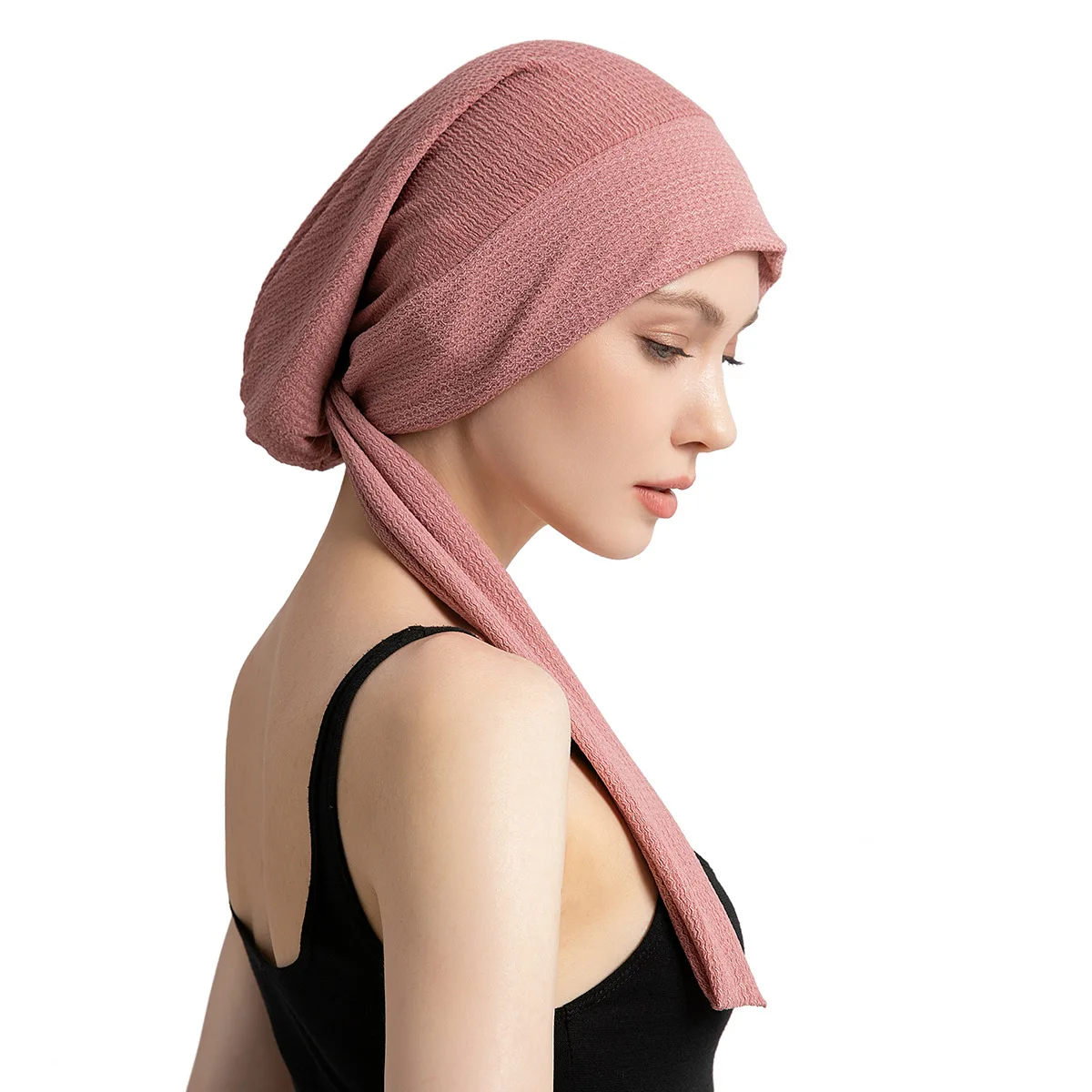 

Stretch Solid Wrinkle Turban Hat Cancer Chemo Beanies Caps Pre-Tied Scarf Headwear Headwrap Plated Hair Accessories Muslim Women