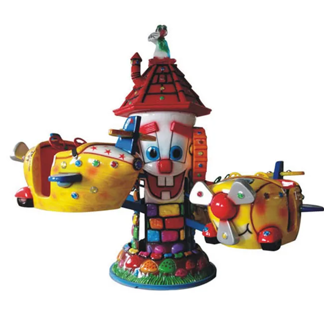 Children's family using playground equipment happy go round carousel