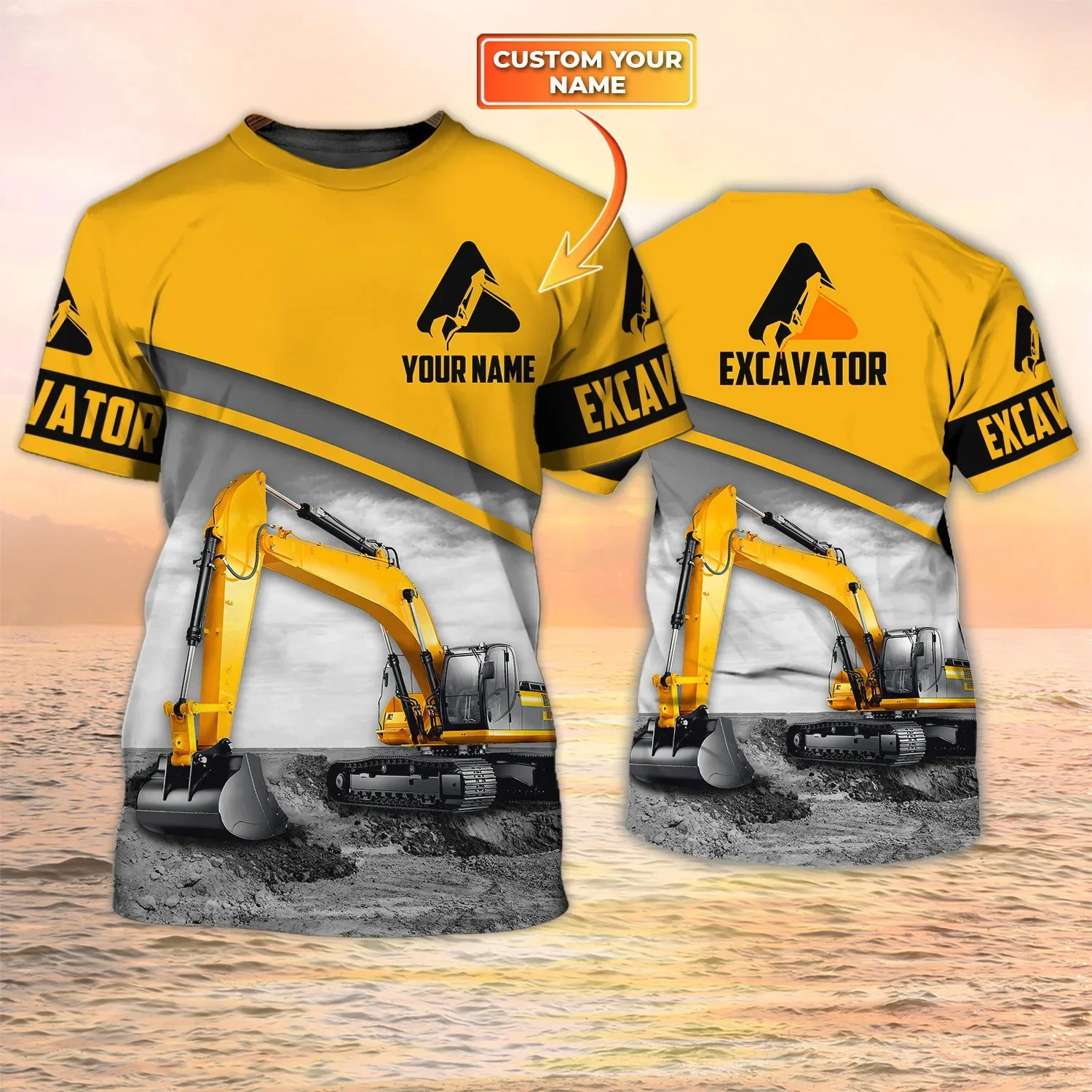 

Newest Summer Fashion Men's T-shirt Heavy Equipment Excavator Personalized Name 3D Printed t shirt Unisex Casual Tshirt DW135