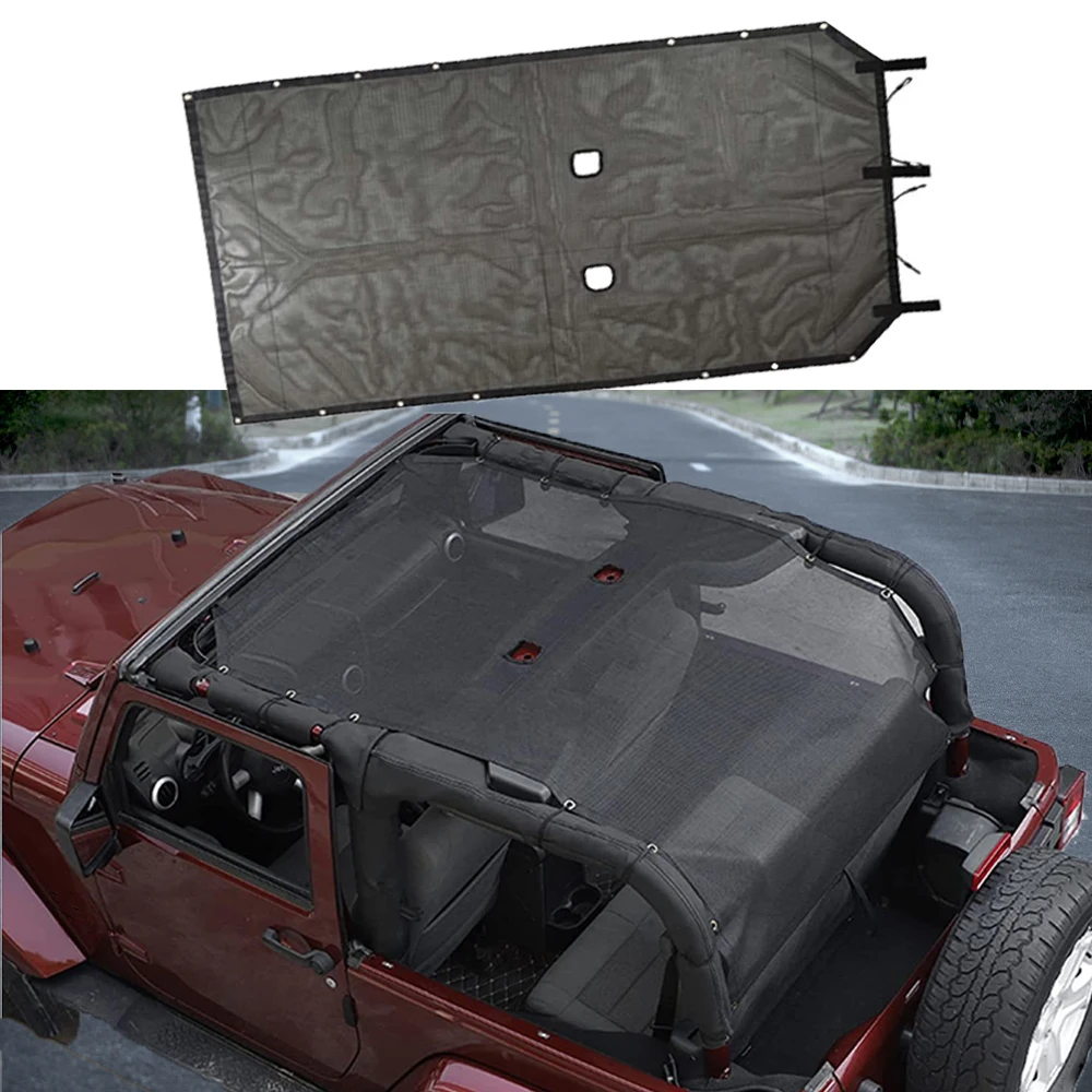 Car Roof Net Top Sunshade Mesh Cover UV Protection for Jeep Wrangler JK 2 Door 2007 2008 2009 2010 2011 2012 2013 2014 2015-2017