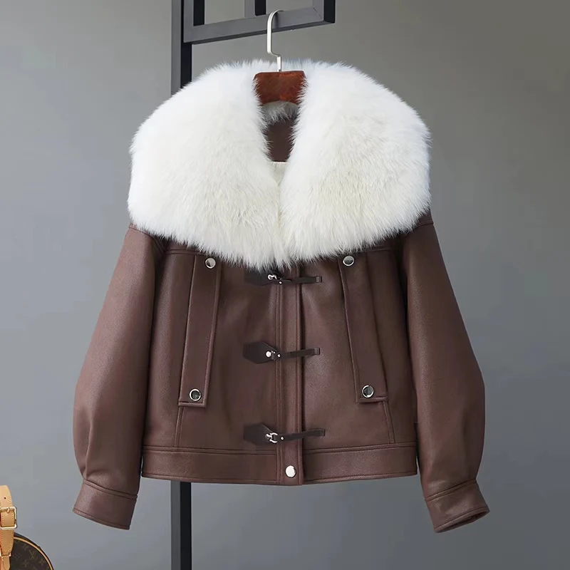 Chaquetas de plumón con cuello de piel de zorro Real para mujer, abrigo de pato blanco, Parkas cortas cálidas con cremallera, chaqueta acolchada