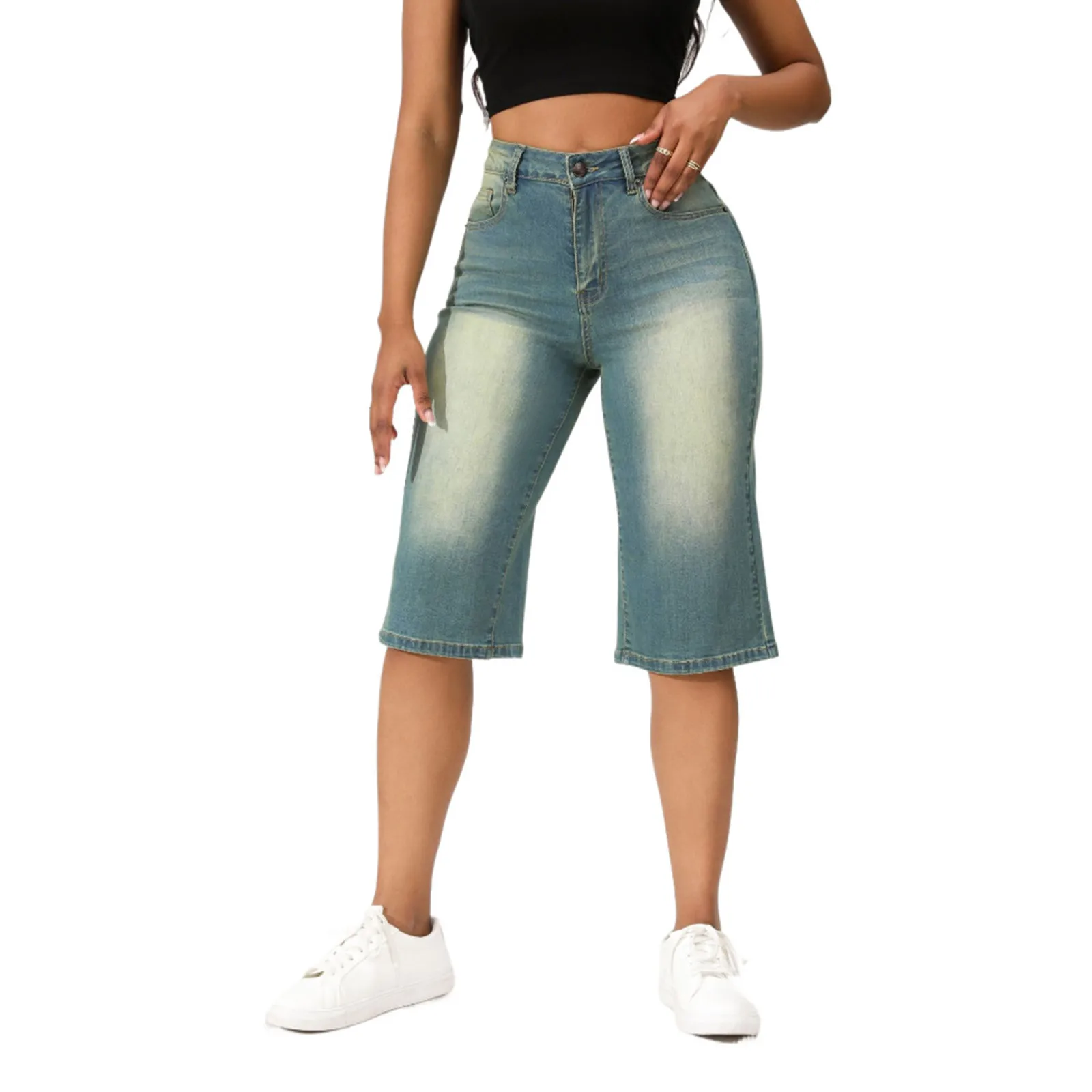 سراويل جينز نسائية عالية الخصر كاجوال مستقيمة تناسب الأساسية كل مباراة جينز كابري للتنقل اليومي بنطال دينم بتصميم عتيق