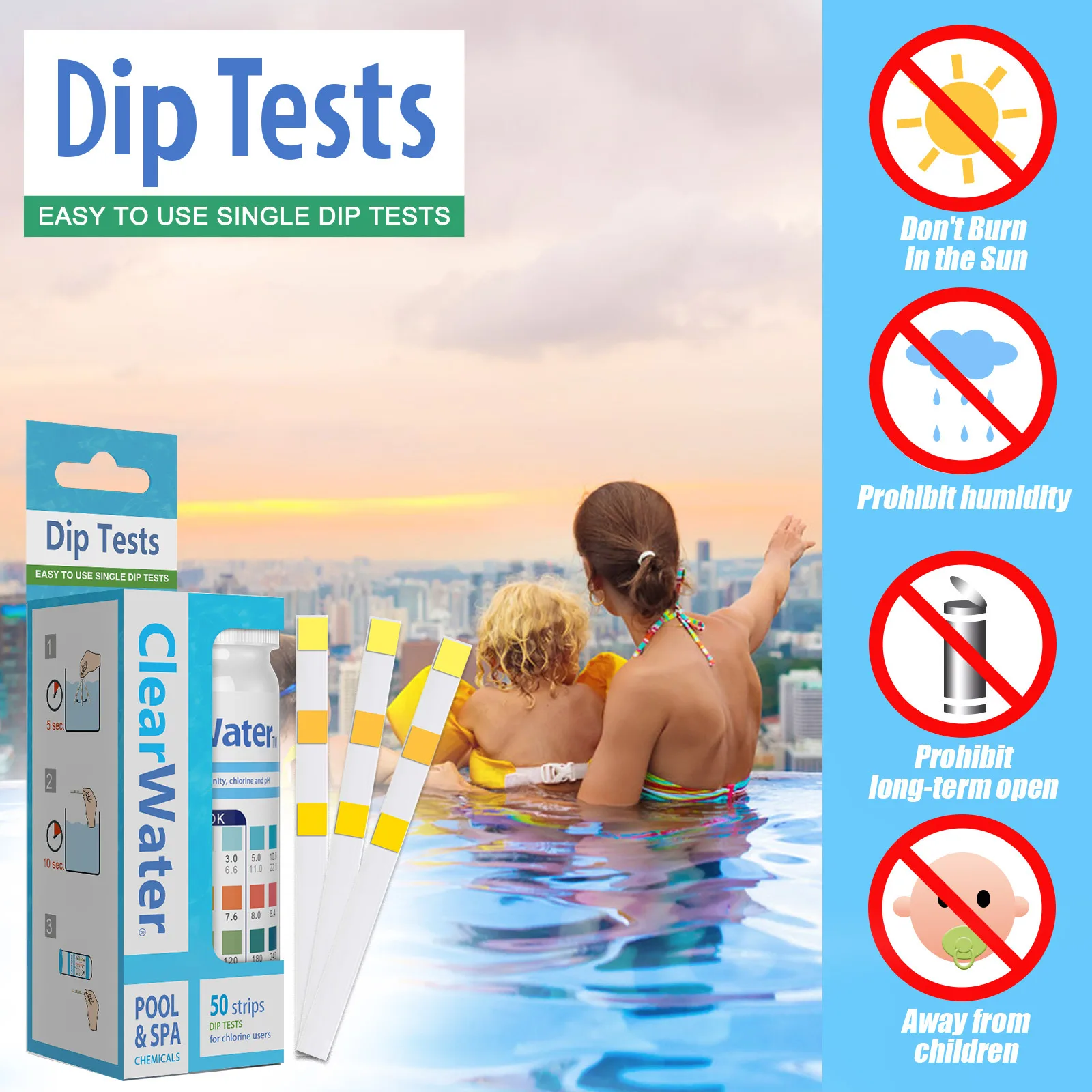 

3-In-1 Chlorine PH Test Strips SPA Swimming Pool Water Tester Paper Residual Chlorine PH Value Alkalinity Hardness Test Strip