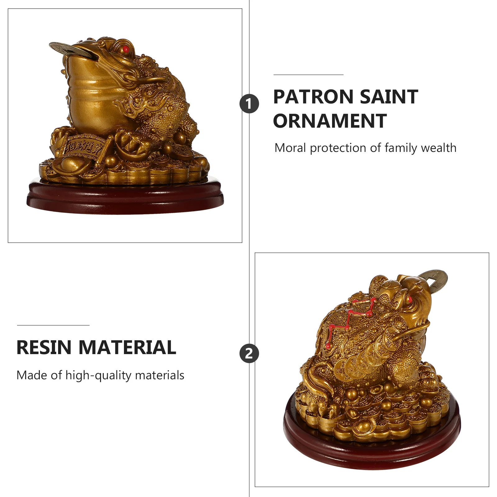 Exquisite 1Set Feng Shui Toad Ornaments Desktop Tabletop Adornments in Golden for Home and Office Decoration