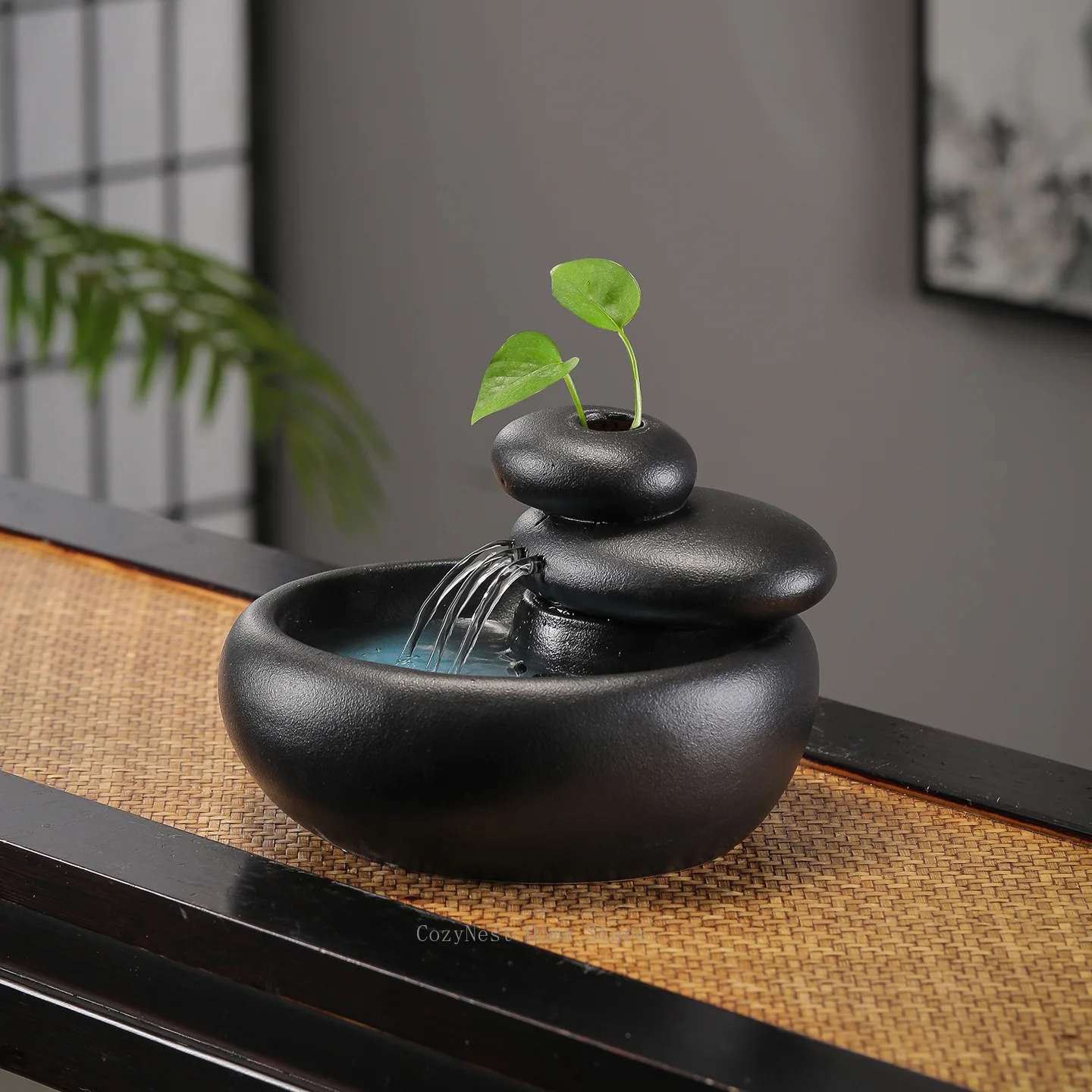 Circulating Water Stacked Stone Ornament Water Fountain for Office Tea Table Fish Tank Decor and Wealth Attracting Housewarming