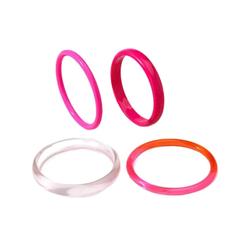 4Pcs/Set Wristband Acrylic Bracelets Set Stackable Translucent Resin Bangle Hand Ring Bohemia Curved Tube Bangle Vacation
