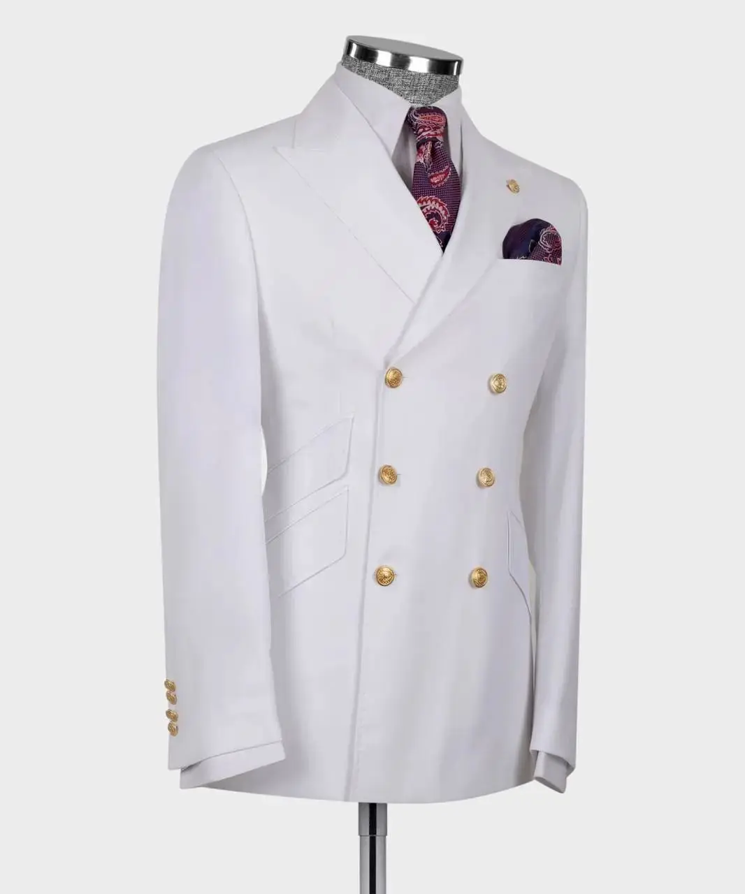 White Men Suits Set 2 Piece Blazer+Pants Luxury Cotton Bridge Groom Wedding Tuxedo Double Breasted Coat  Custom Made Jacket