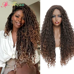 X-TRESS parrucche intrecciate parrucca anteriore in pizzo per donne nere 28 pollici Ombre marrone Faux Locs capelli all'uncinetto con parrucche sintetiche ricci in pizzo