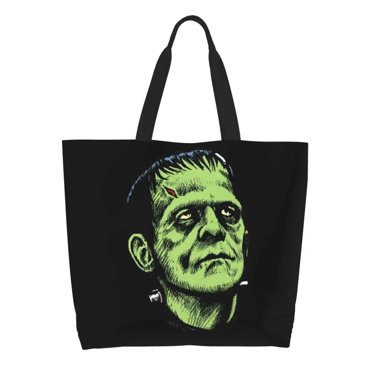 Frankenstein Green Monster Print Shopping Tote Bag Canvas Large Capacity Shoulder Bags Shopper Grocery Handbag for Women