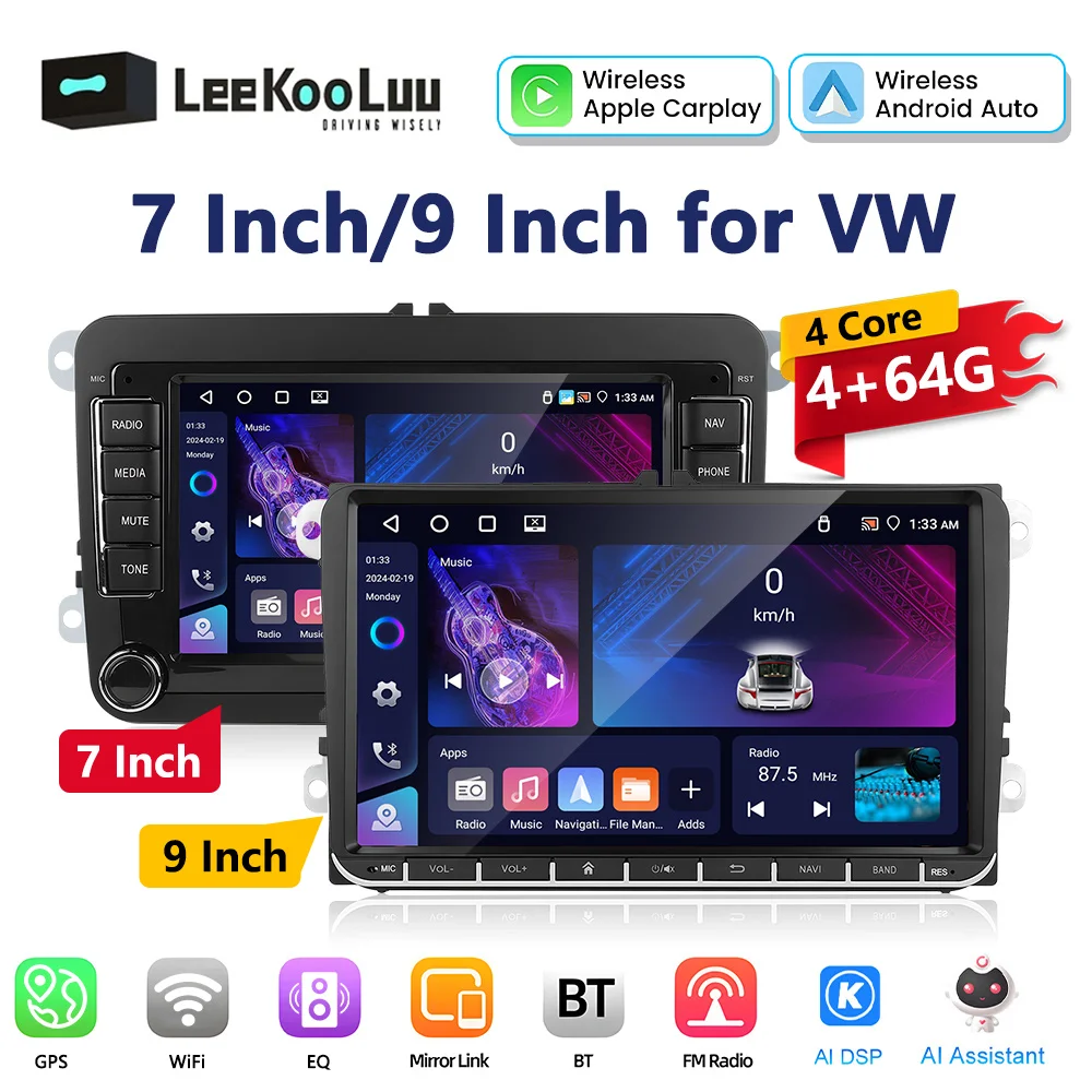 LeeKooLuu 4G Ram Android 13 Car Radio GPS Carplay For VW Volkswagen Skoda Golf 5 6 Touran Passat B6 Polo Jetta Multimedia Player