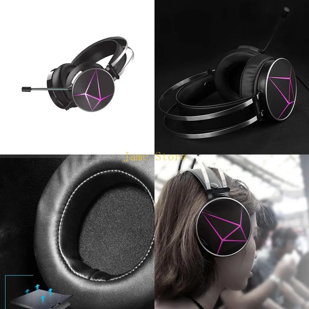 LX0B RGB Gaming Headphone Headset for PC Phone Laptop USB Mic Headphone Plugs
