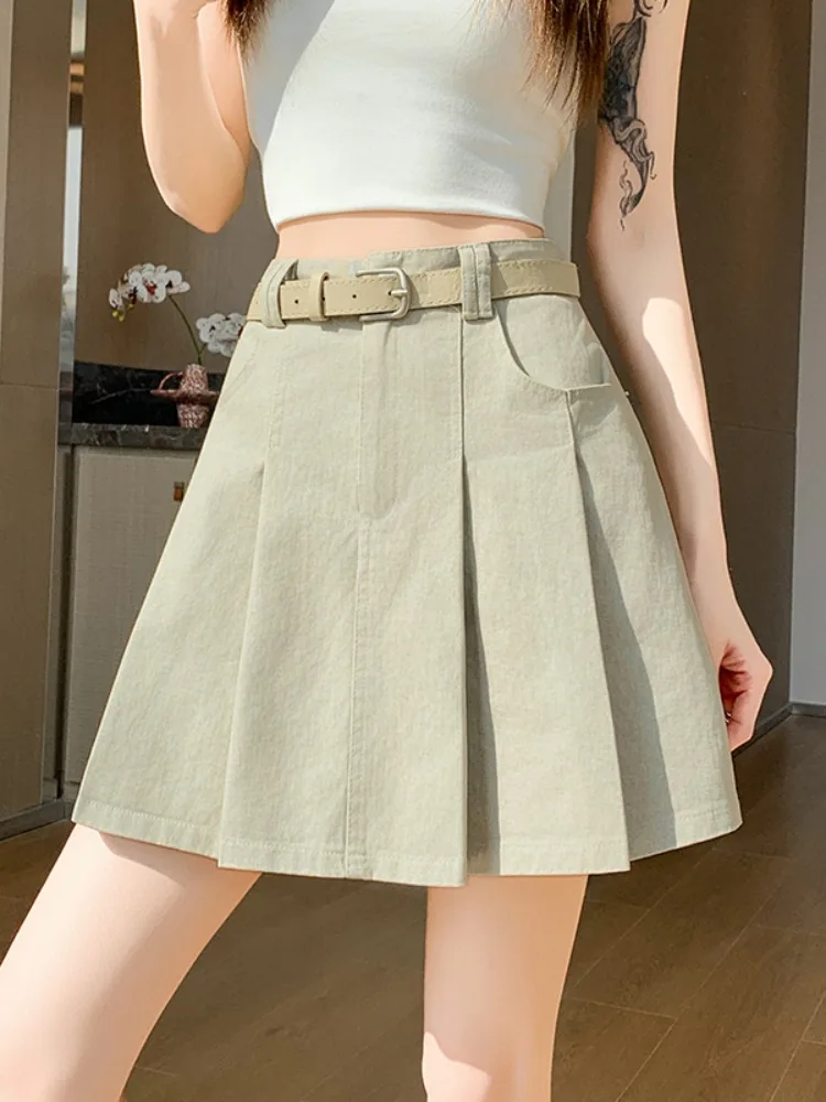 

Юбка Sweet Cool Academy с высокой талией, А-силуэт, плиссированная, повседневная, летняя, укороченная, для женщин, с эффектом похудения