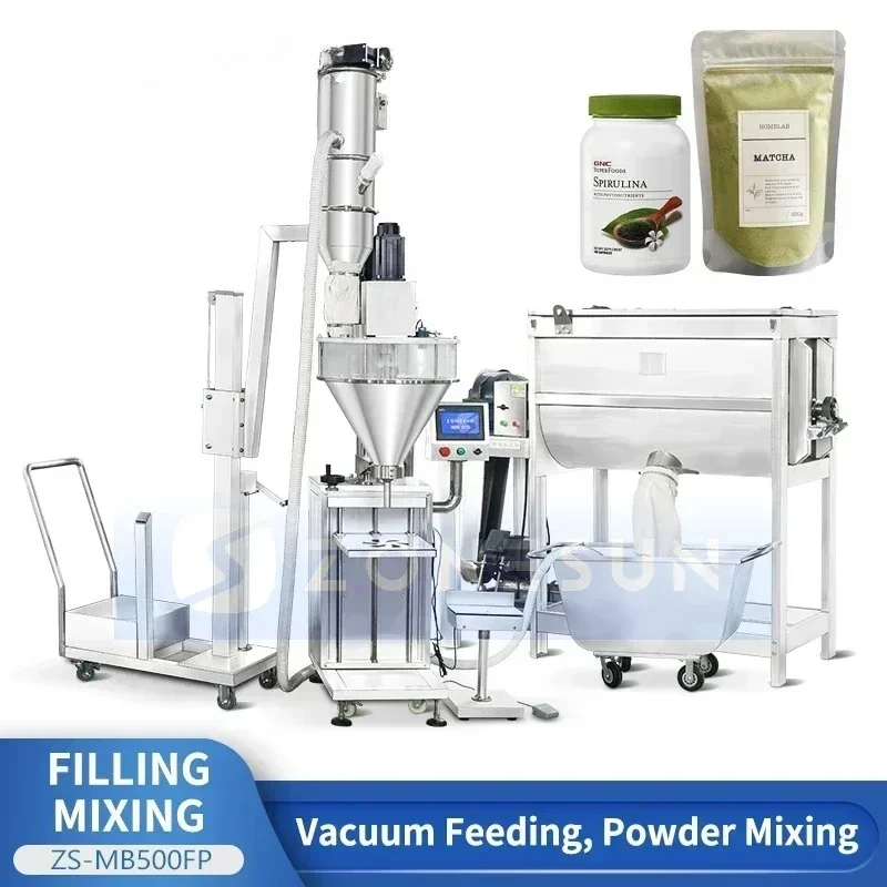 ZONESUN Auger Filler Powder Weighing Filling Machine Vacuum Feeding Pump Powder Mixing Tank ZS-MB500FP