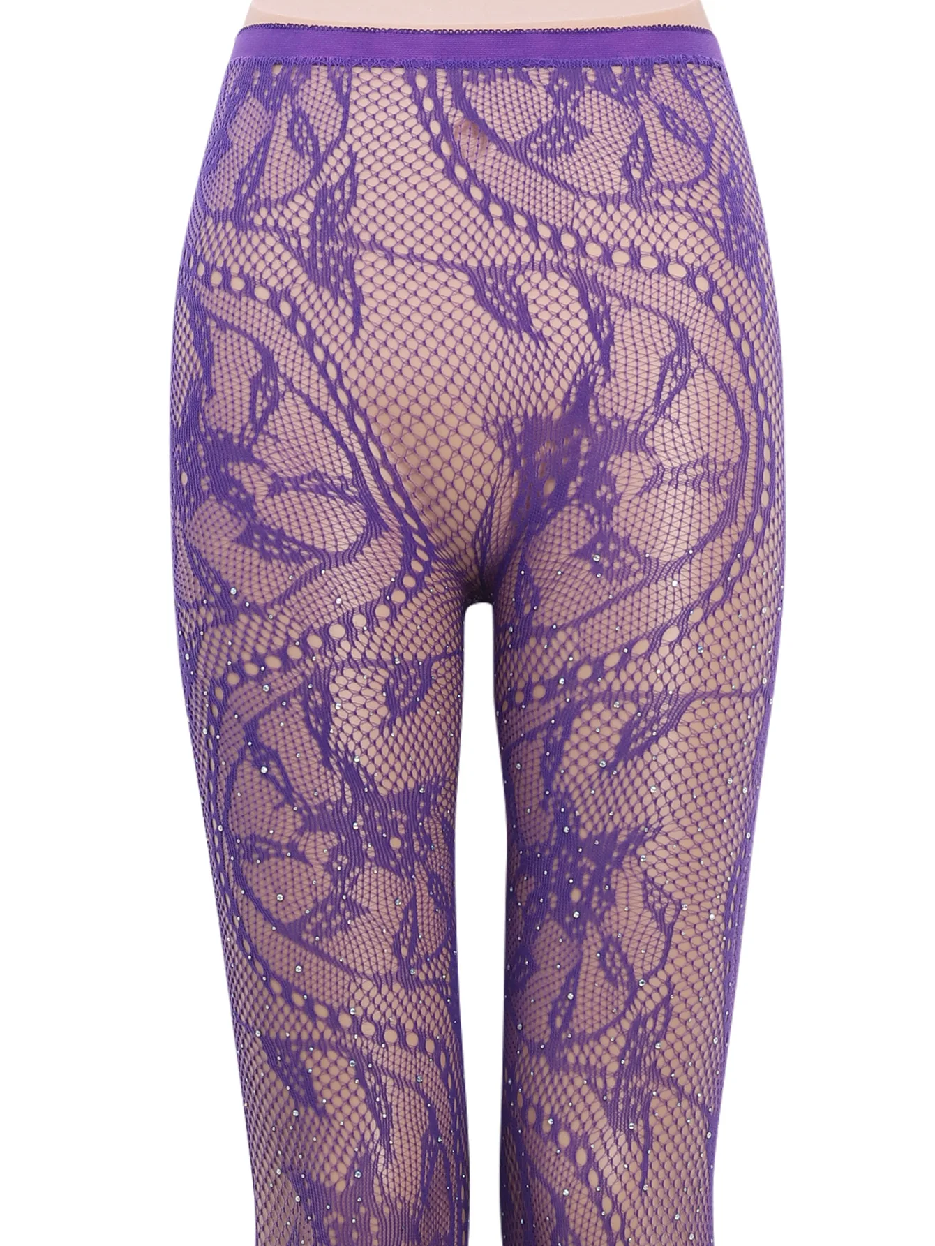 Damen-Strumpfhose mit hoher Taille, glitzerndem Strass-Fischnetz, fußlose Strumpfhose, Leggings, farbiges Retro-Stil-Muster für 45–85 kg Gewicht – Detail 36