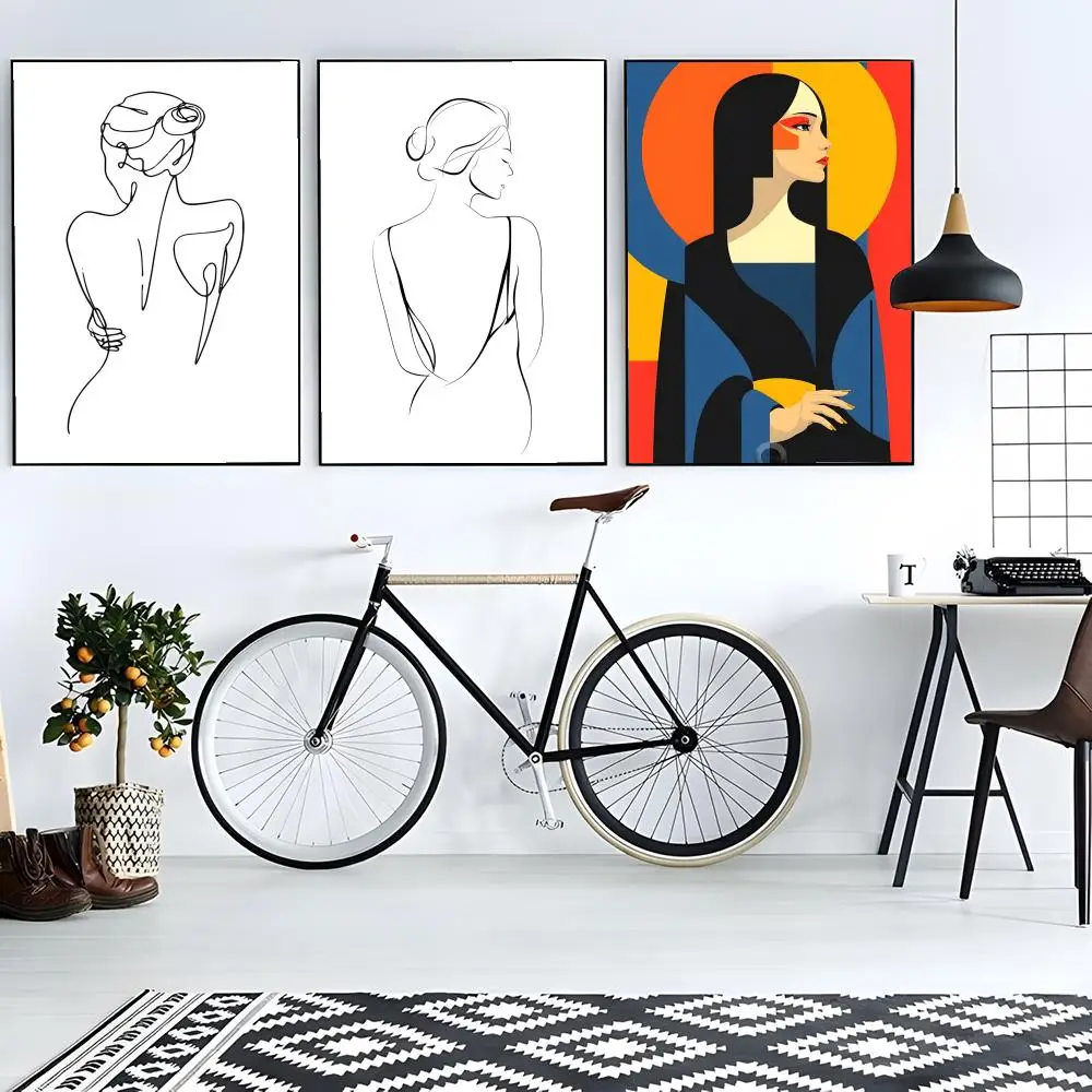 Art Geometric A-Abstract Line Geometry Curve Girl Poster Sticky Poster Paper Sticker DIY Room Bar Cafe Wall Decor Gift