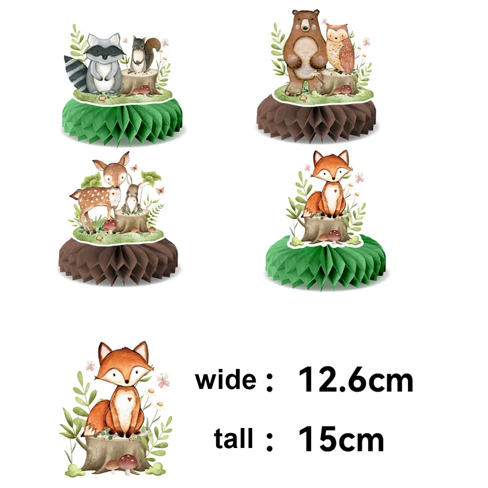 4-teiliges Waldtiere-Wabendekor-Set, Tischdekoration für Waldthemen-Partys, Fuchs-Geburtstags- und Strandparty-Zubehör – Detail 2