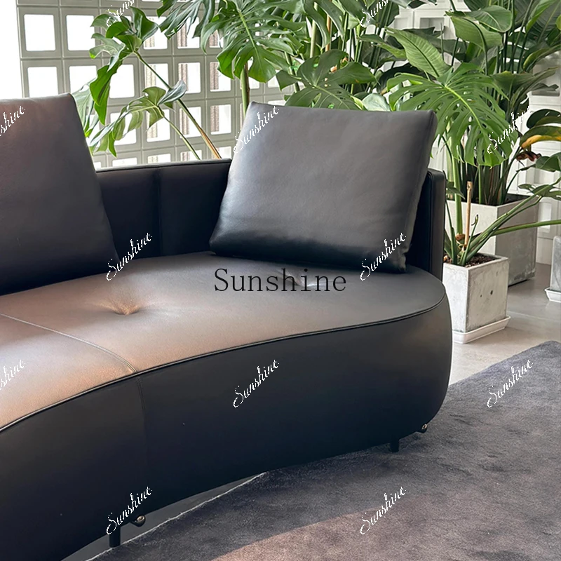 Italian minimalist black retro small apartment first layer cowhide special-shaped sofa   FT