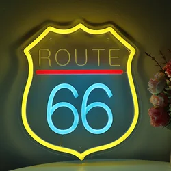 1pc Route 66 LED Wall Neon Art Sign For Home Room Party Gallery Pub Club Decoration Gifts 8.46''*9.84''