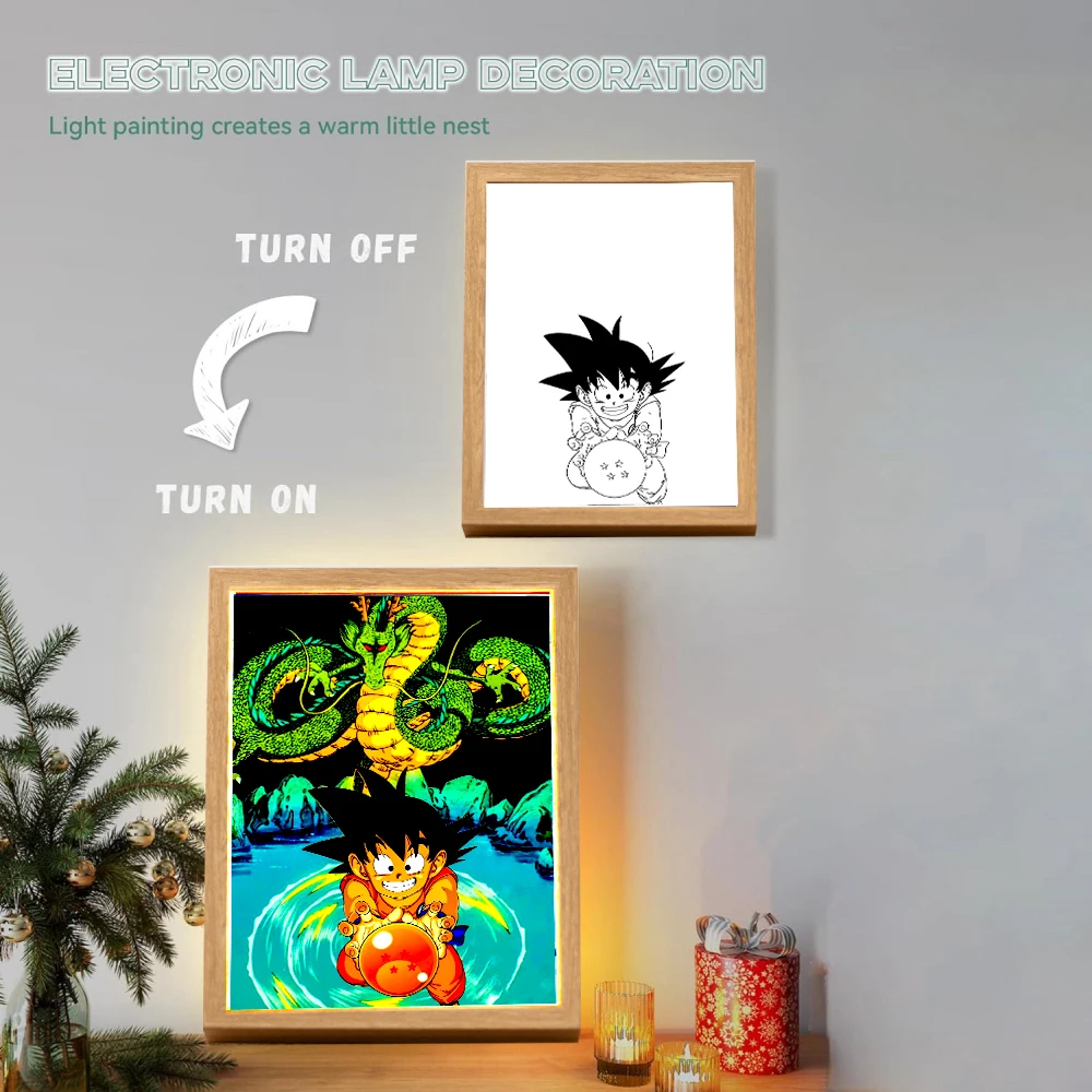 Anime Figure Dragon Ball  Light Painting Photo Frame Goku Vegeta Led Night Light Birthday Bedroom Decor Original Gifts Moon Lamp