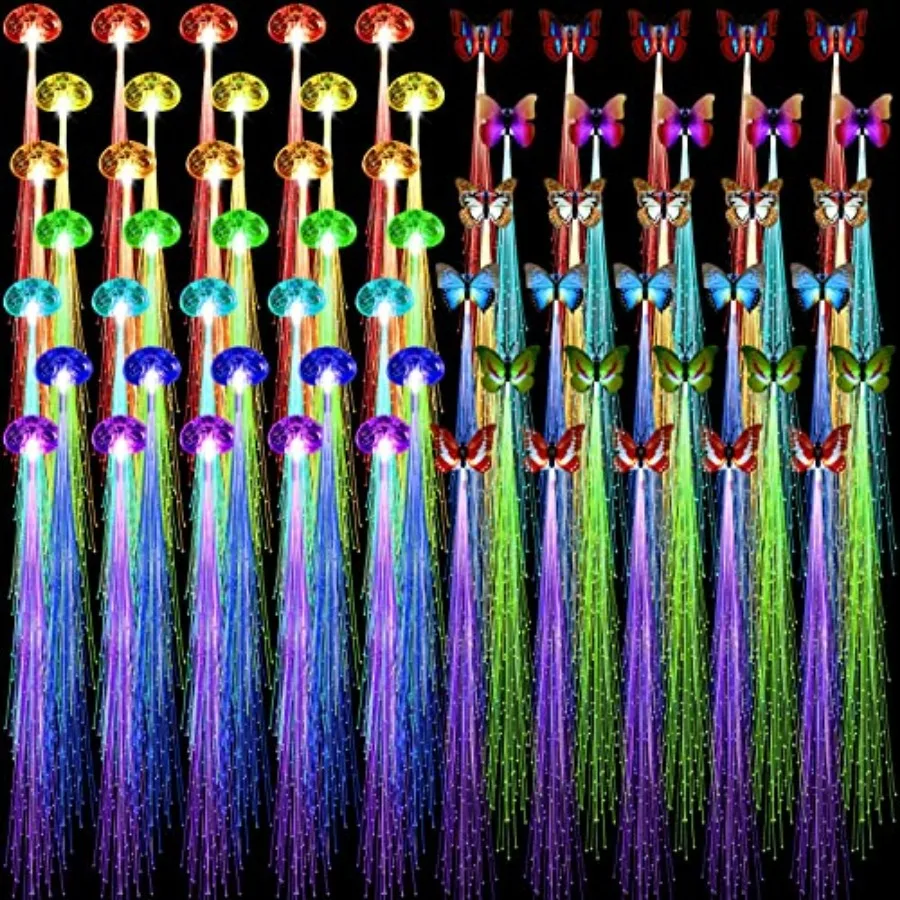 

Набор из 60 светящихся заколок для волос: 30 светодиодных лампочек, 30 оптоволоконных LED-заколок-бабочек, светящиеся в темноте заколки для вечеринок