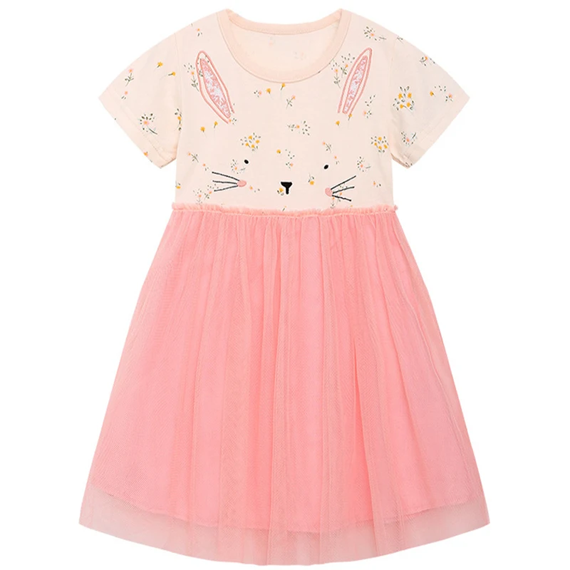 2-7T Summer Party Girls Dresses Poncho Princess Fairytale Printed Short Sleeve Birthday Gift Wedding Baby Dresses Costumes