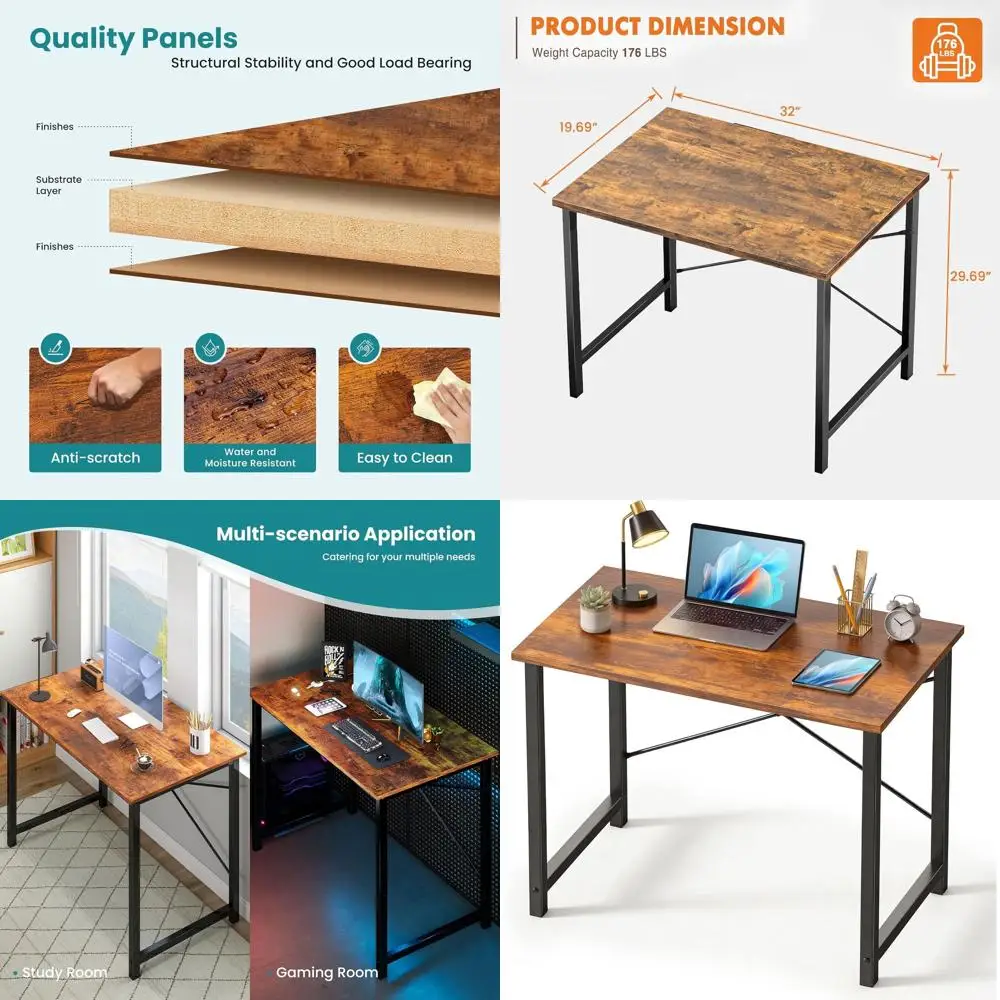 

Компактный письменный стол 32 дюйма с деревянной и металлической столешницей для домашнего офиса, для студентов